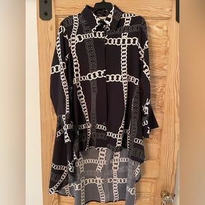 Black/white high-low silky shirt